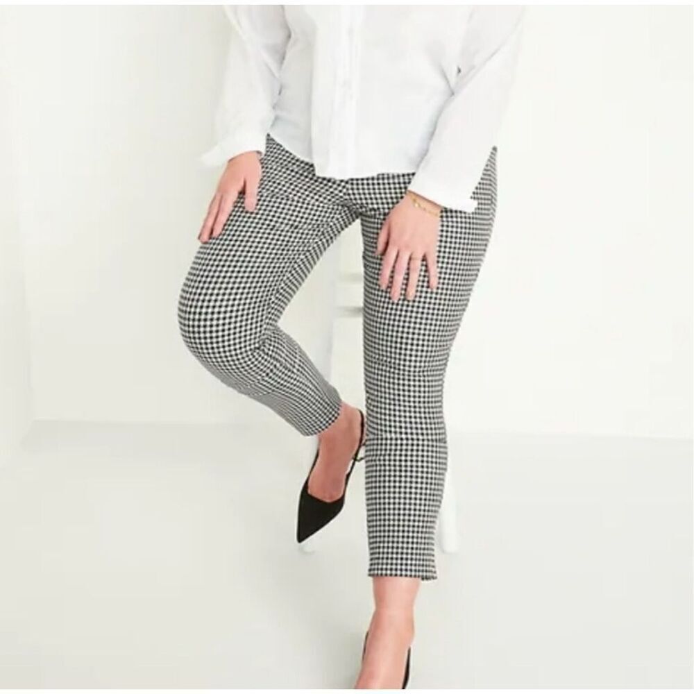 OLD NAVY | Black White Buffalo Plaid Check Pixie Pants High Rise‎ Skinny | 16